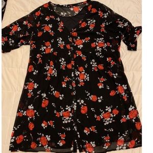 Torrid Black Floral Chiffon Shirt Dress